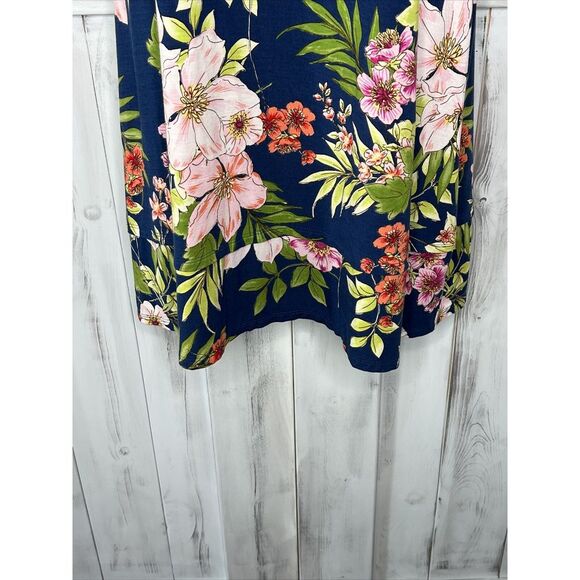 WOMENS J JILL BLUE TROPICAL FLORAL SOFT STRETCH KNIT SLEEVELESS TANK DRESS XS - Picture 2 of 16